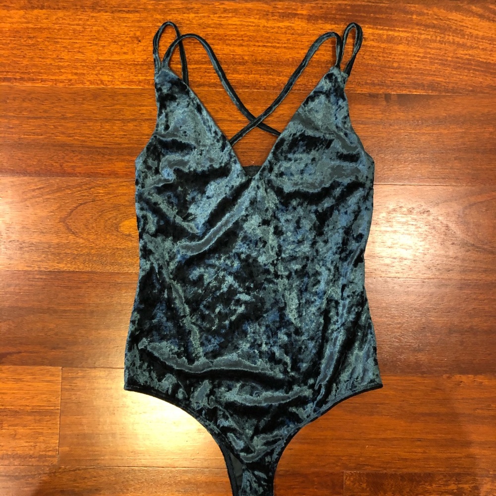 Blue velvet body suit